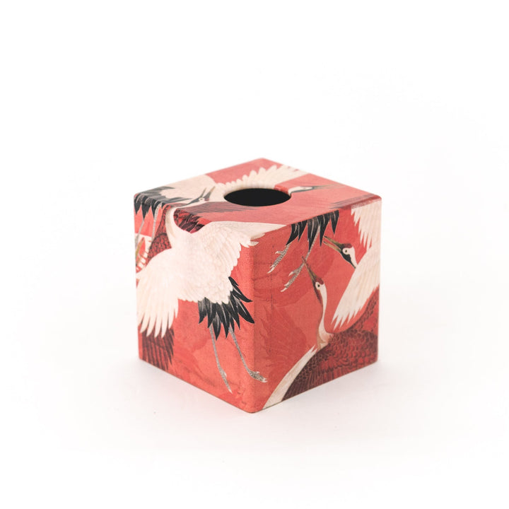 Red Crane Wooden Tissue Box Cover