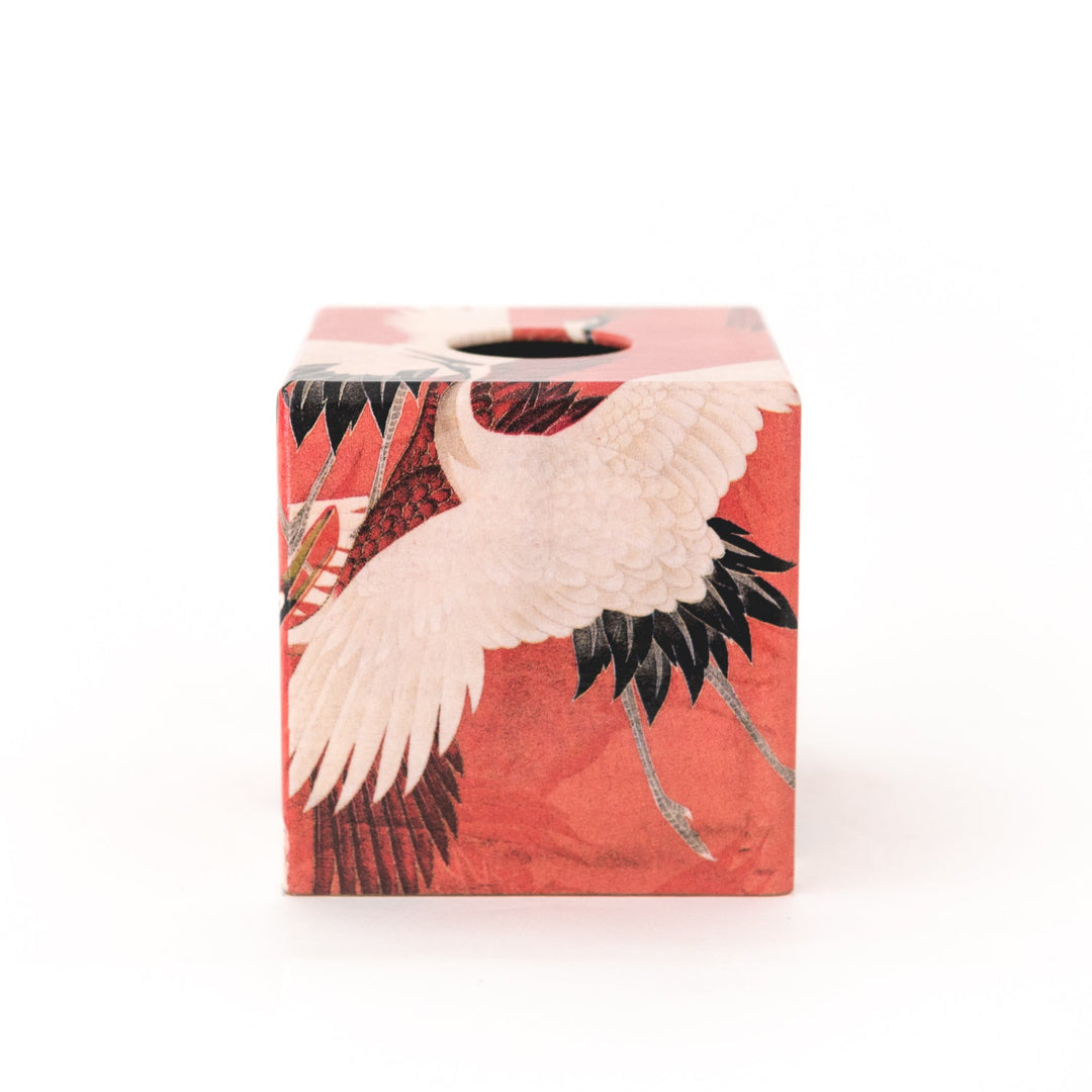 Red Crane Wooden Tissue Box Cover