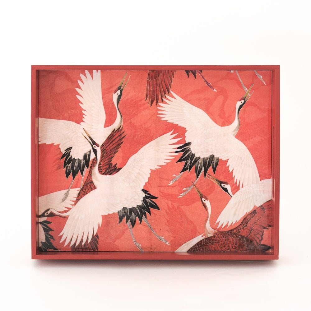 Red Crane Wooden Serving Tray