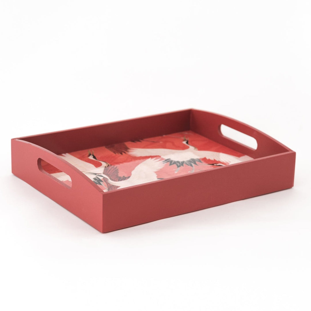 Red Crane Wooden Serving Tray