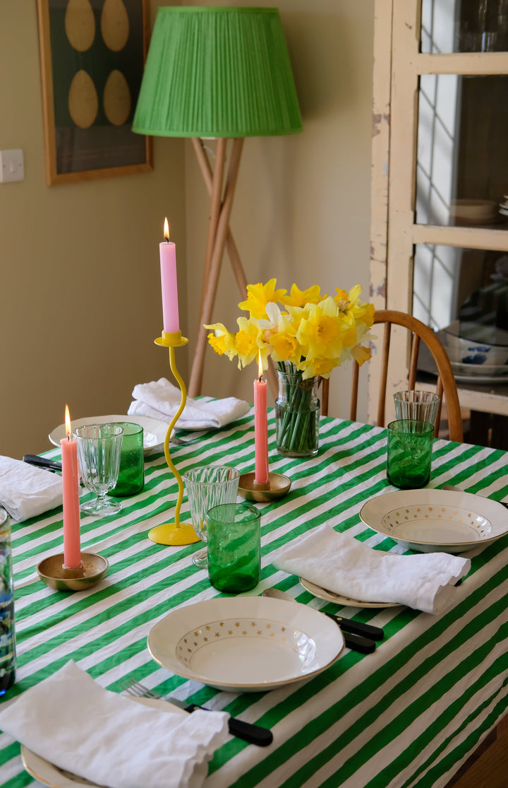 Broadway Green & White Striped Tablecloth