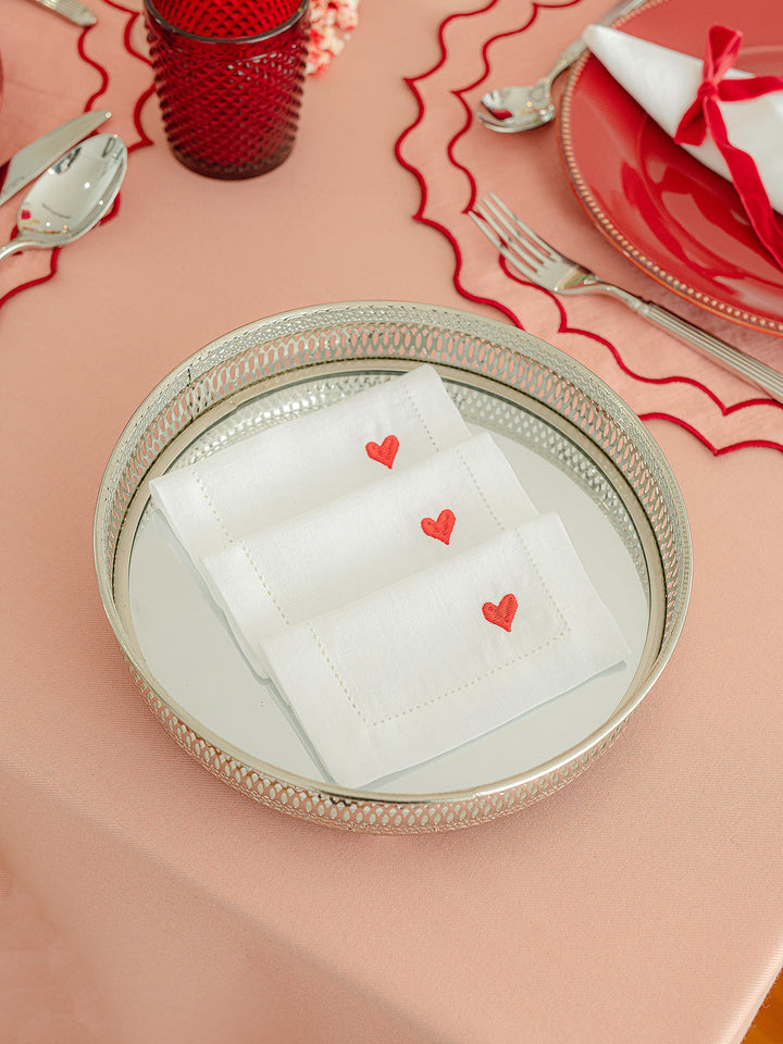 Heart Linen Cocktail Napkins - Red