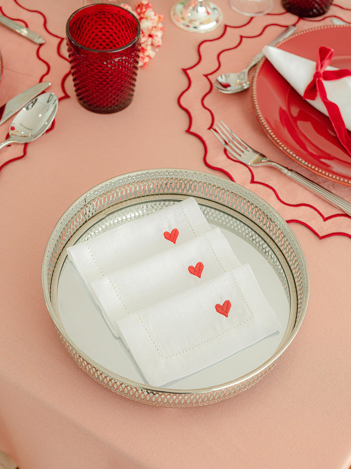 Heart Linen Cocktail Napkins - Red