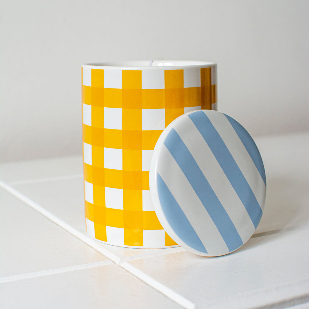 Mustard Gingham English Pear Freesia Candle