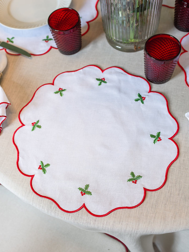 Embroidered Holly Placemat