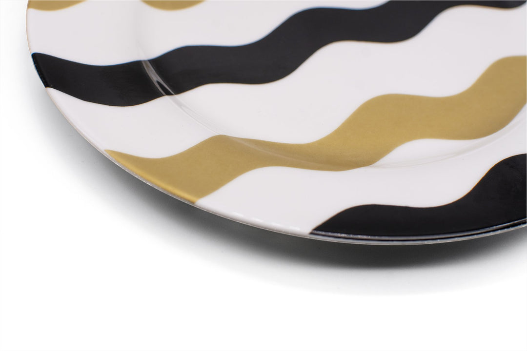 Black & Gold Scallop Dinner Plate - Pair