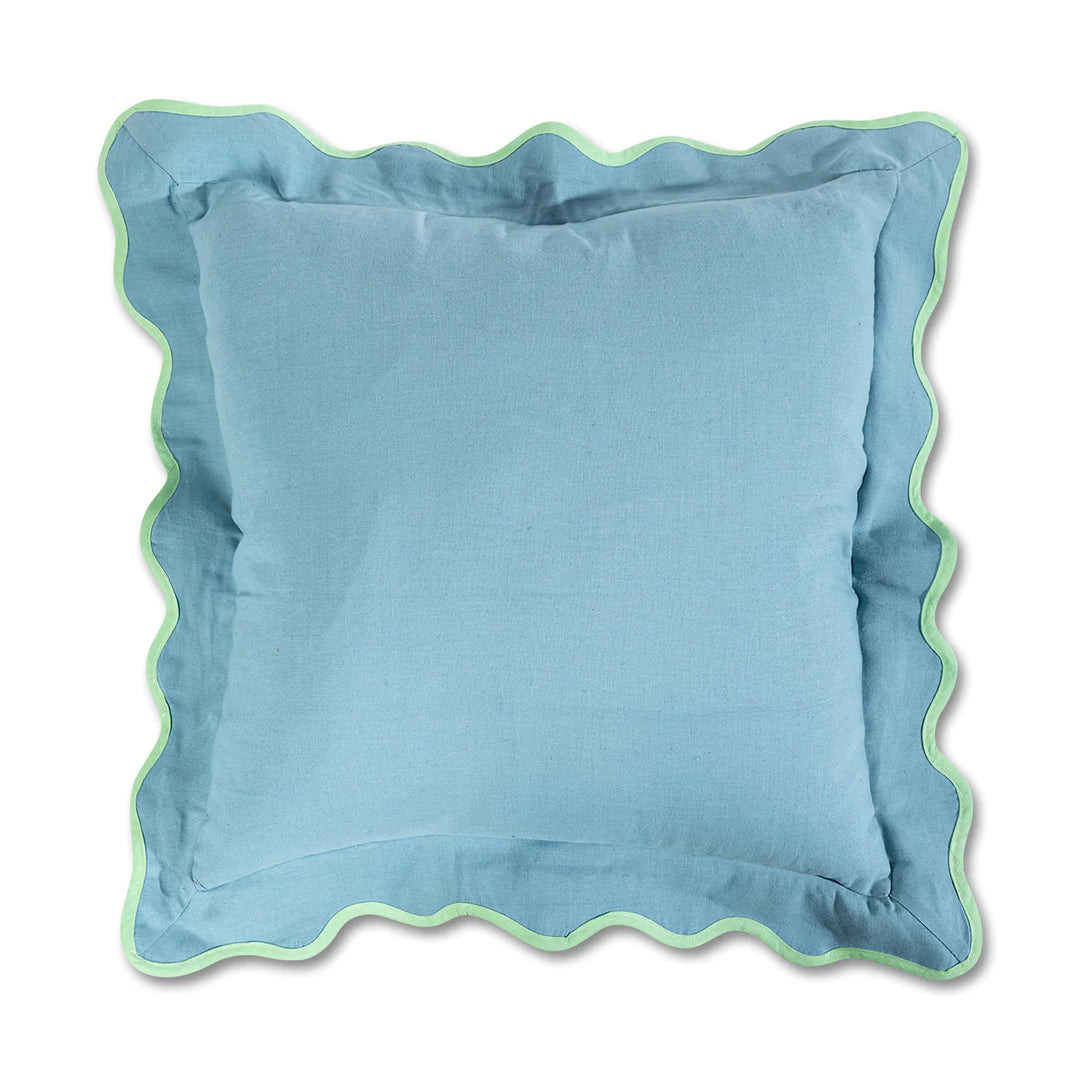 Darcy Scalloped Linen Cushion - Aqua & Mint
