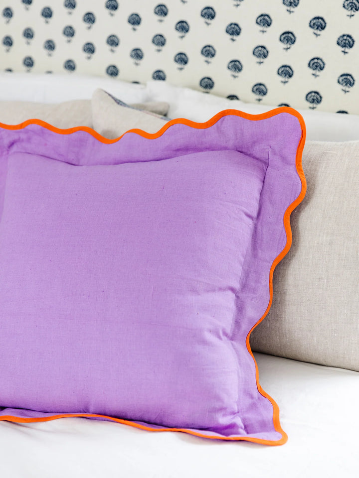 Darcy Scalloped Linen Cushion - Lilac & Orange