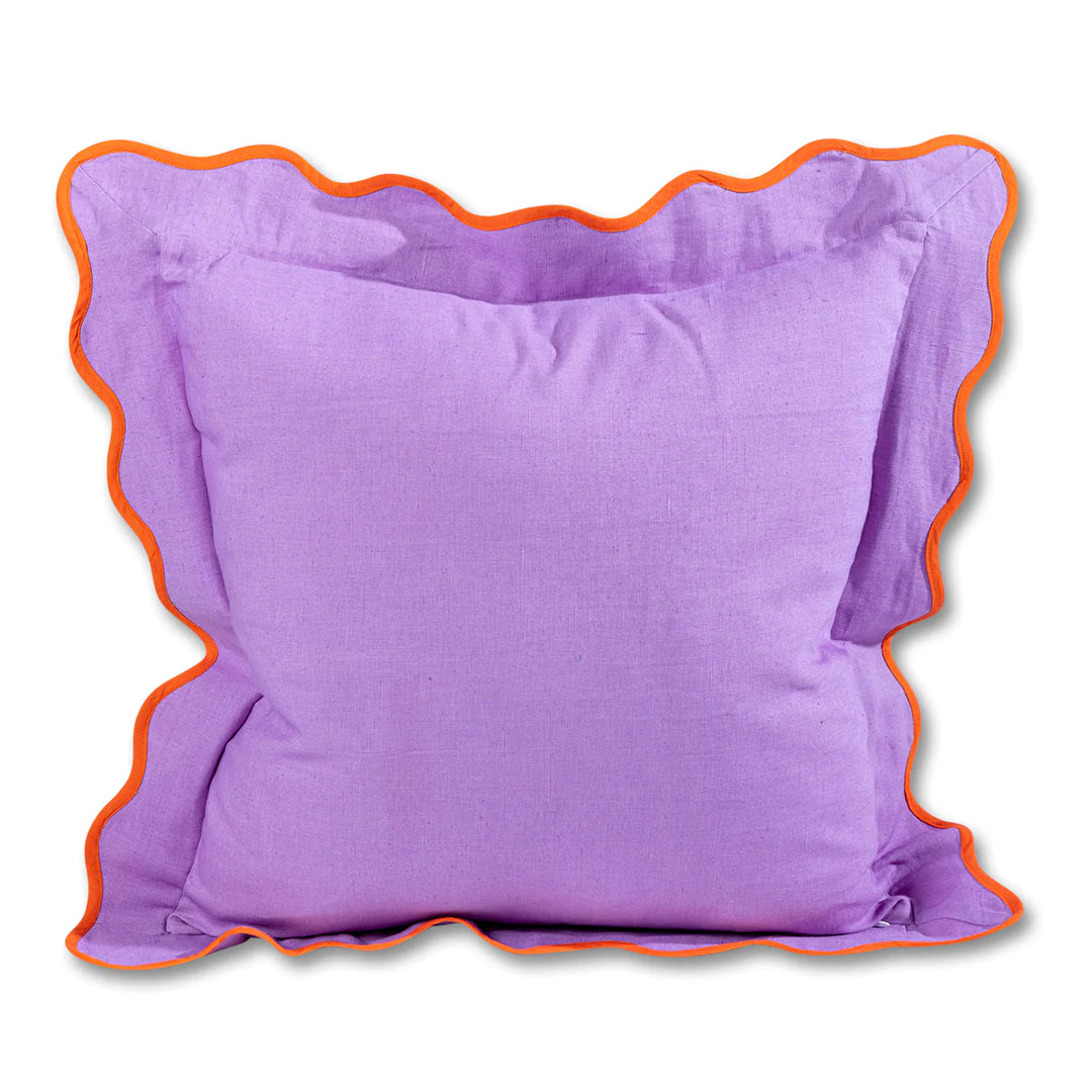 Darcy Scalloped Linen Cushion - Lilac & Orange