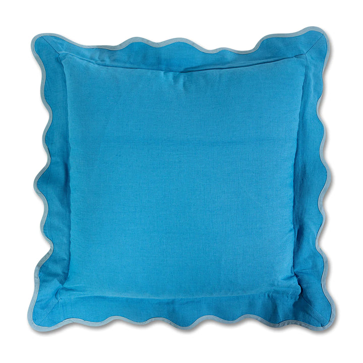 Darcy Scalloped Linen Cushion - Peacock & Aqua