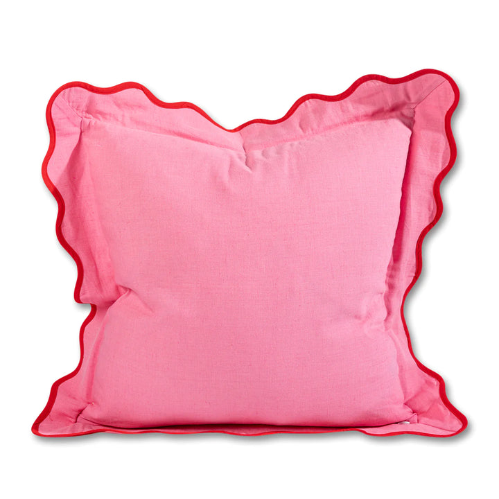 Darcy Scalloped Linen Cushion - Pink & Cherry