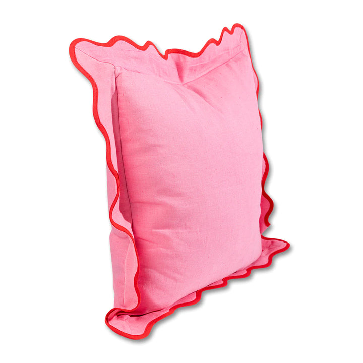 Darcy Scalloped Linen Cushion - Pink & Cherry