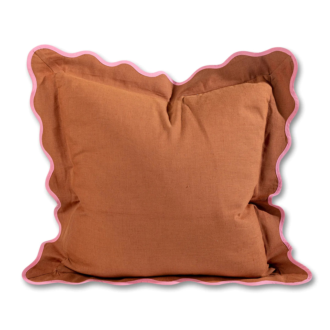 Darcy Scalloped Linen Cushion - Rust & Light Pink