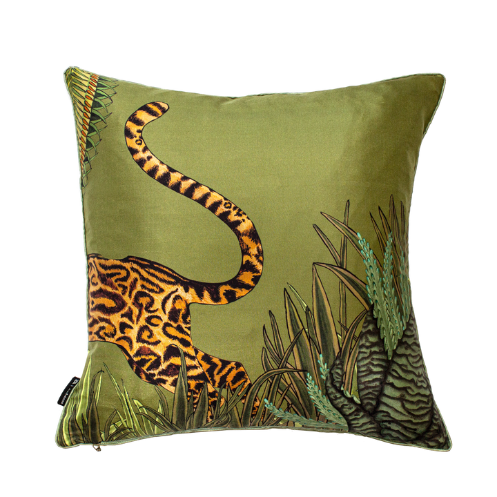 Cheetah Kings Forest Silk Cushion Cover - Delta