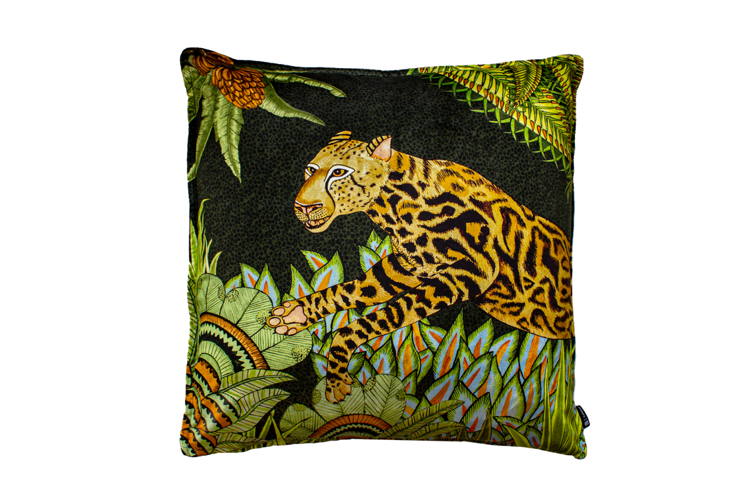 Cheetah Kings Forest Velvet Cushion Cover - Delta