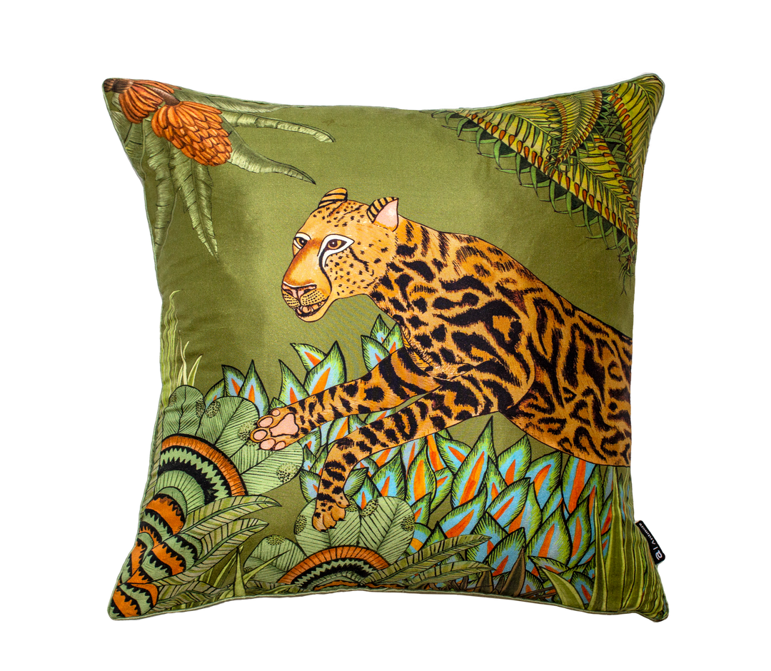 Cheetah Kings Forest Silk Cushion Cover - Delta