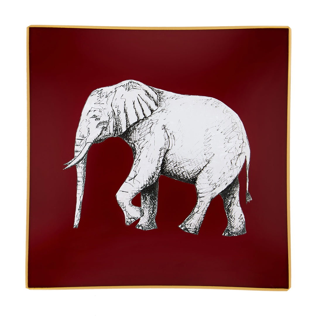 Burgundy Elephant Glass Tray