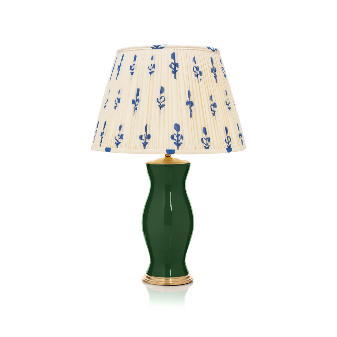 Blue Rose Pleated Lampshade & Forest Green Table Lamp