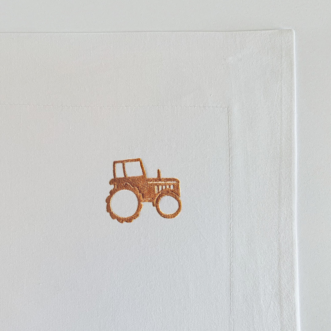 Archie Children's Cotton Bed Linen | Gold Embroidered Tractor