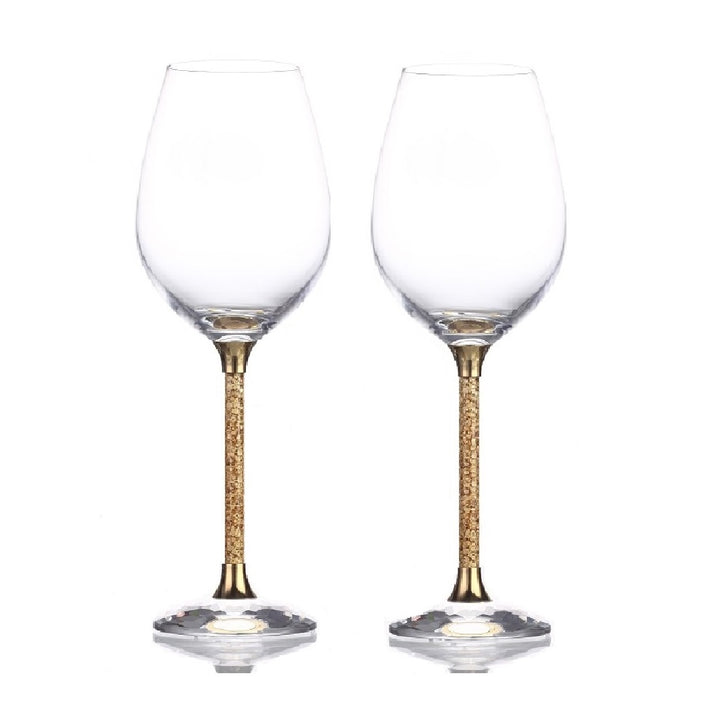 24ct Gold Leaf Stem Wine Glasses - Pair