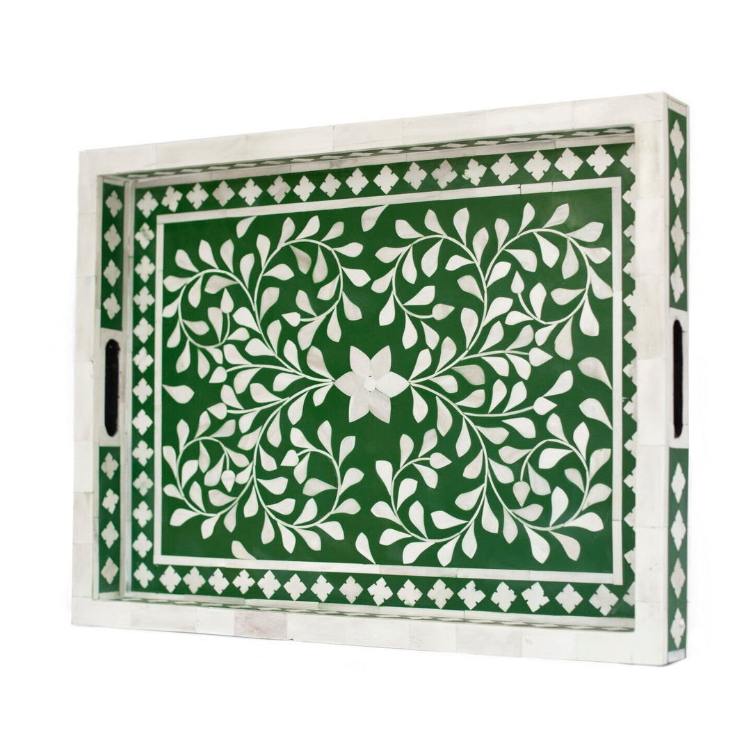 Green Floral Moroccan Tray