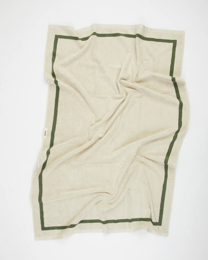 The Classic Ecru & Green Organic Cotton Towel