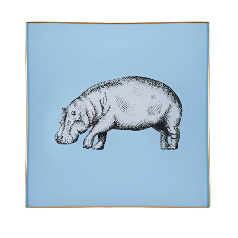 Light Blue Hippo Glass Tray