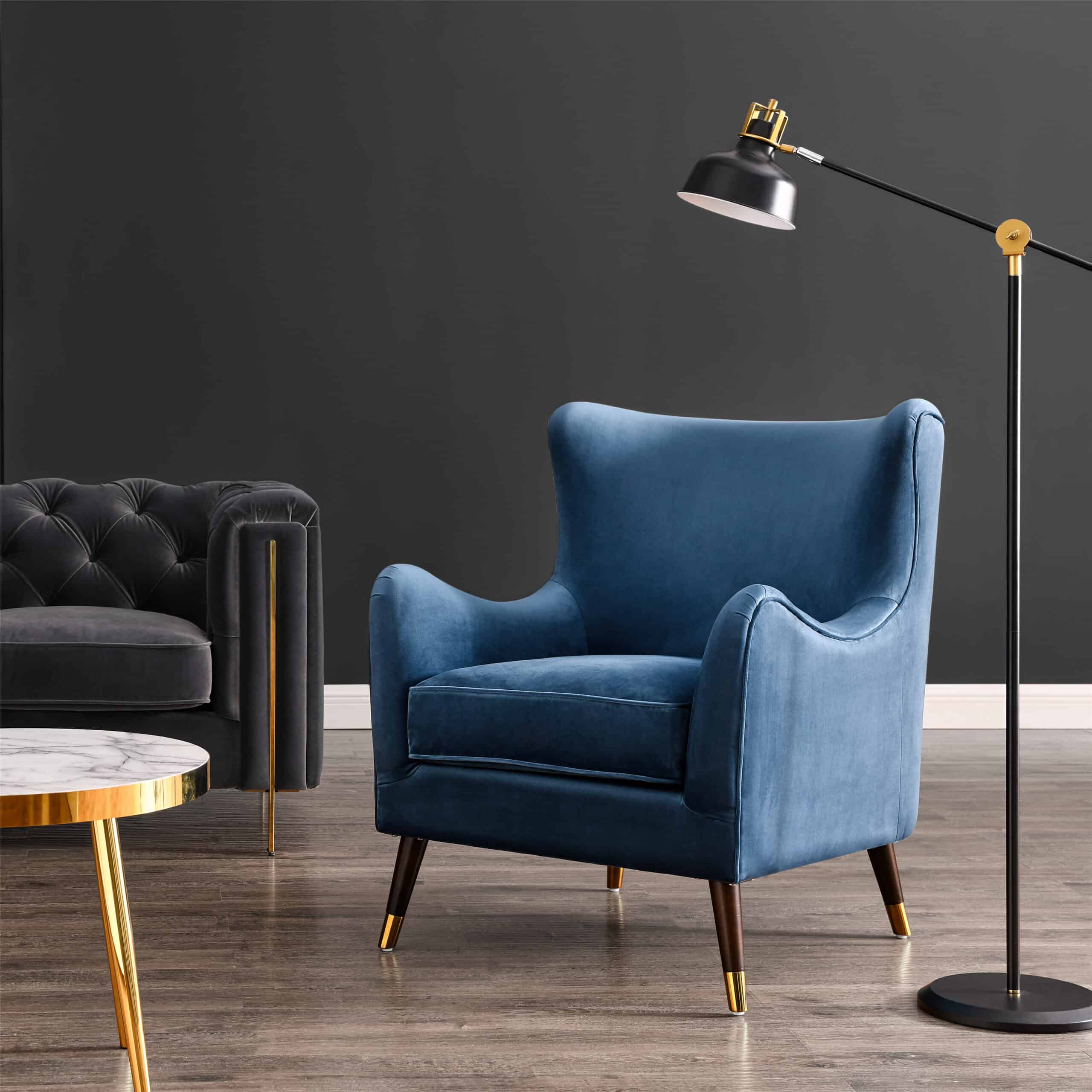 Heath Petrol Blue Velvet Armchair Luxury Armchairs Decoralist