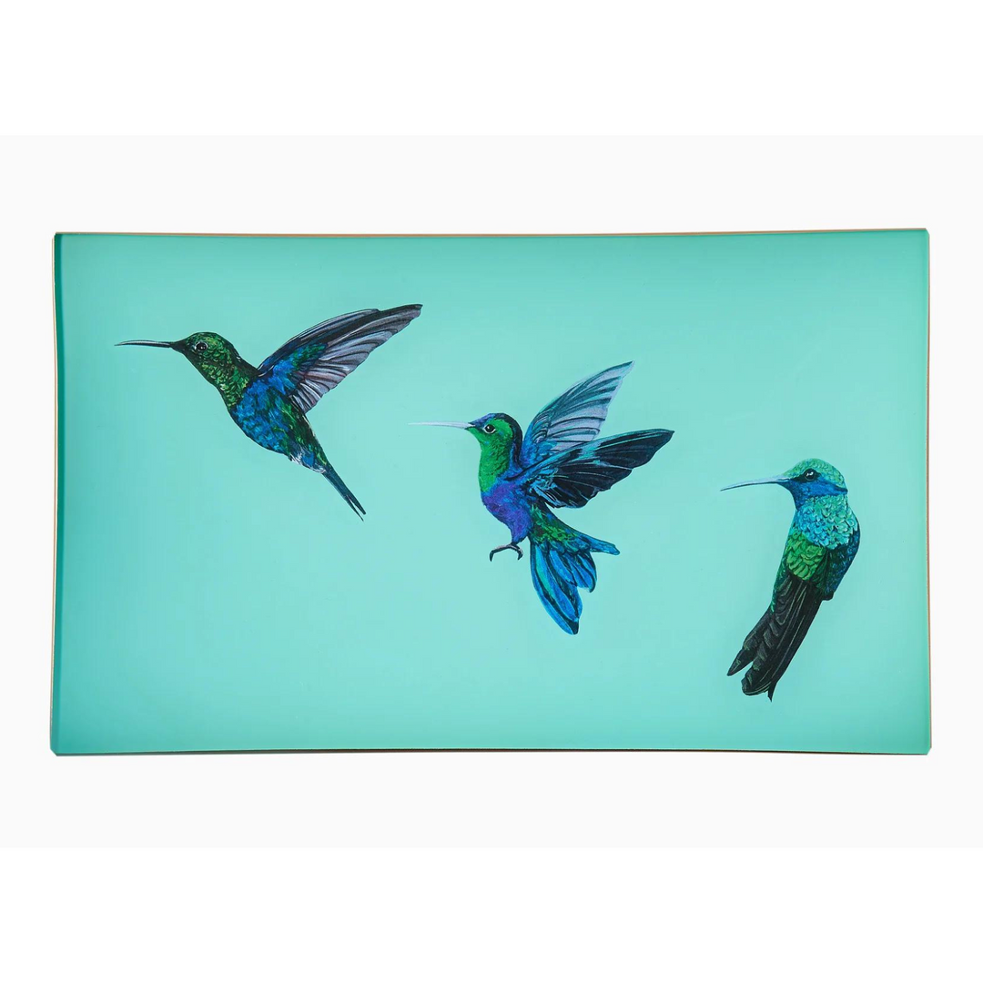 Aqua Hummingbird Glass Tray