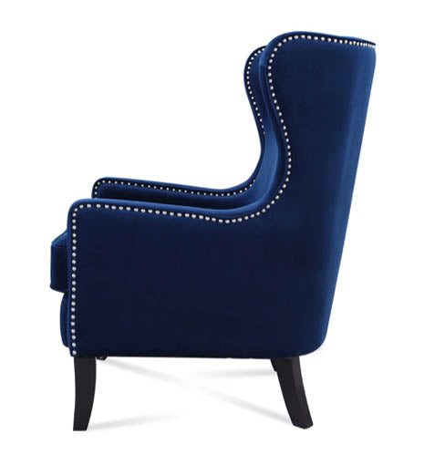 Navy blue outlet velvet wingback chair