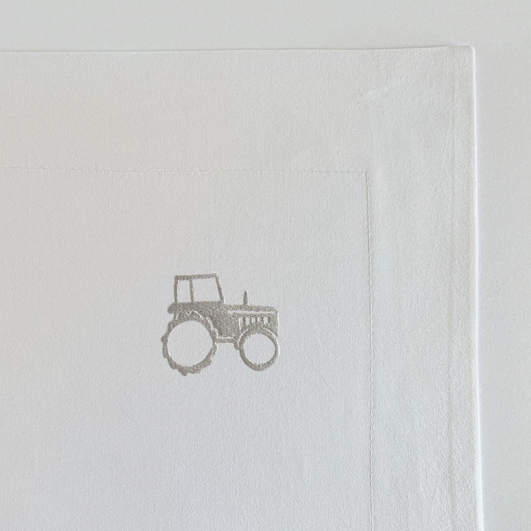 Archie Children's Cotton Bed Linen | Silver Embroidered Tractor