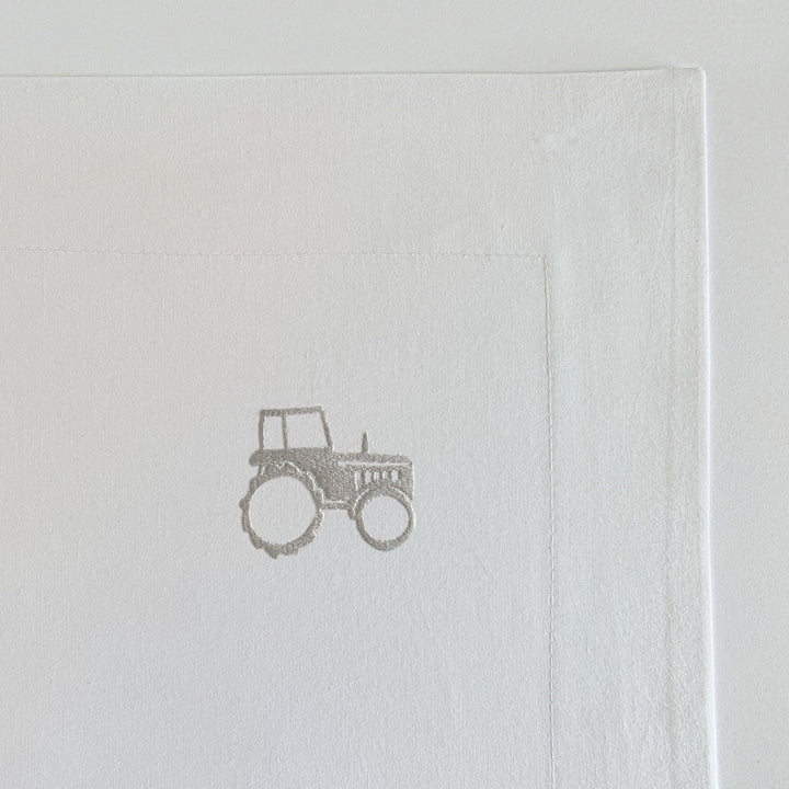 Archie Children's Cotton Bed Linen | Silver Embroidered Tractor