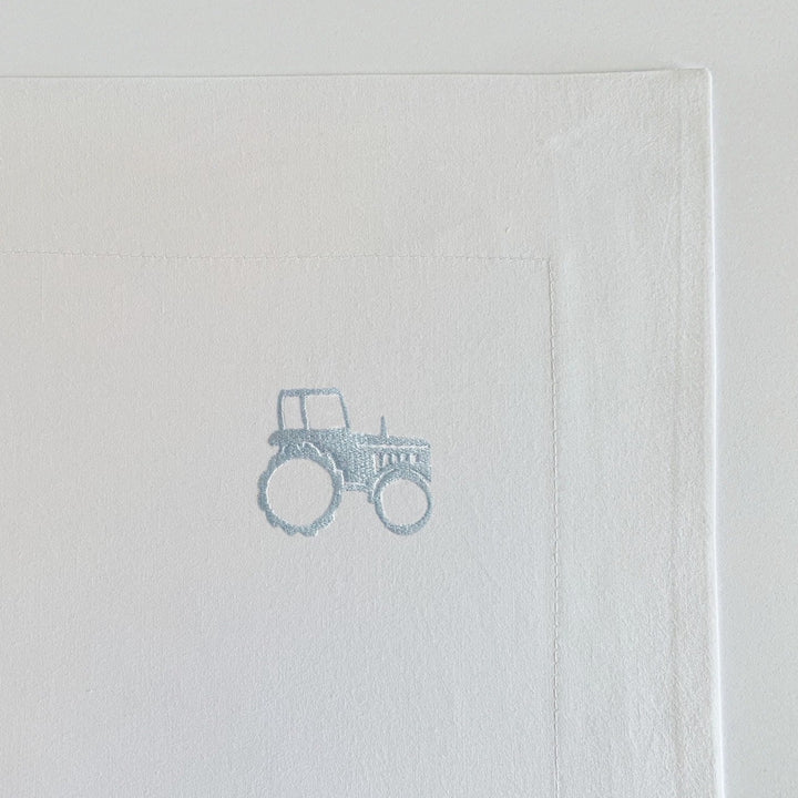 Archie Children's Cotton Bed Linen | Pale Blue Embroidered Tractor