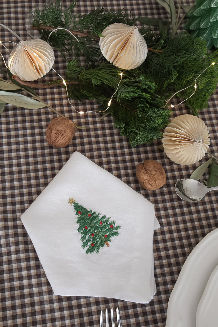 Pine Tree Embroidered Linen Napkin