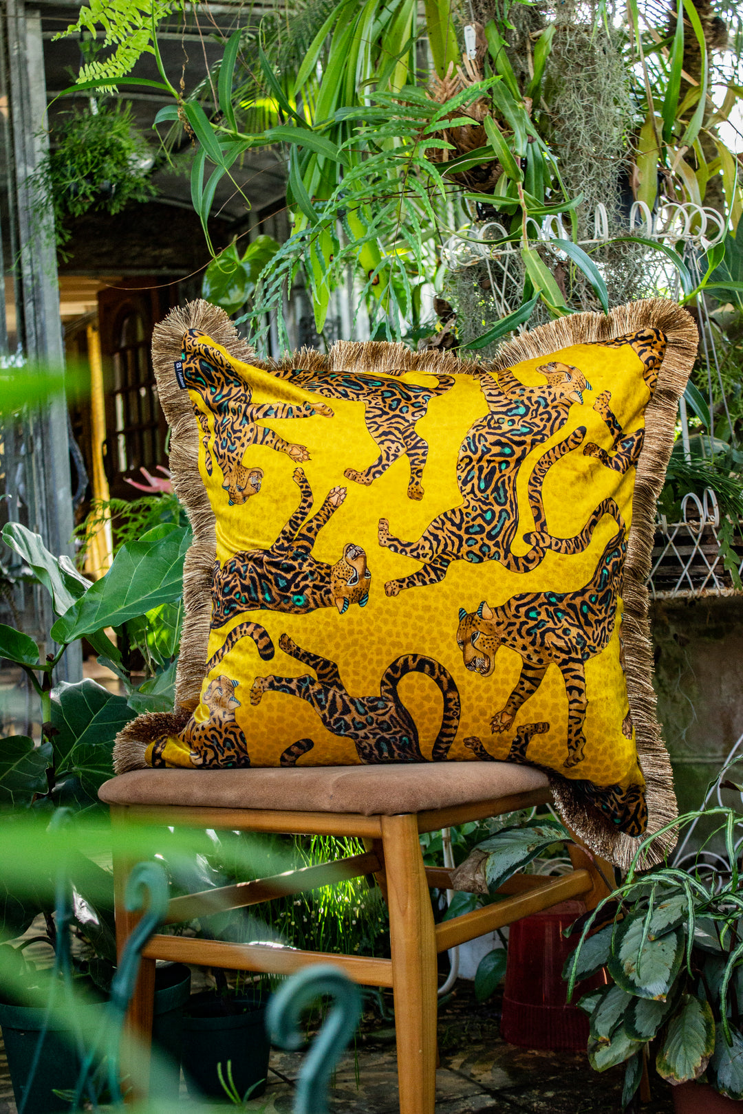Cheetah Kings Fringe Cushion Cover - Gold