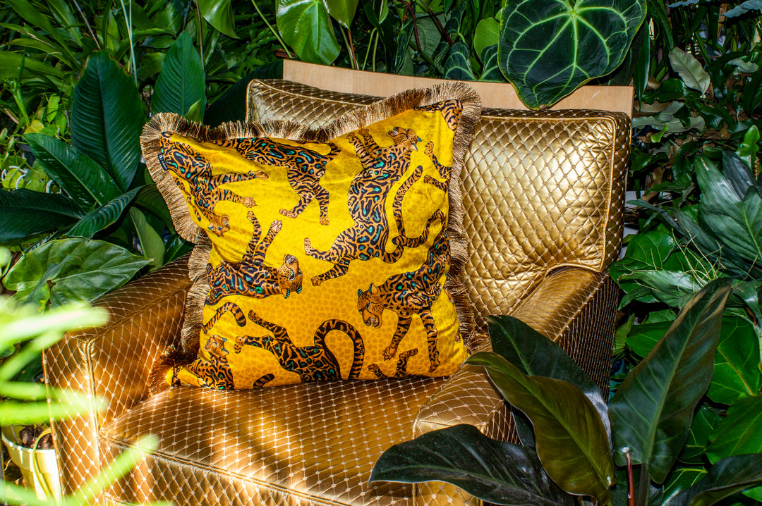 Cheetah Kings Fringe Cushion Cover - Gold