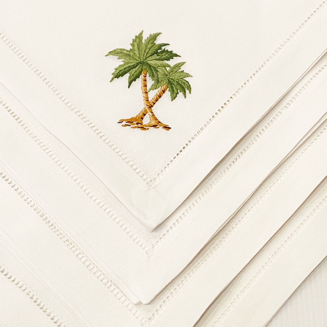 Out Of Africa Palm Tree Hand Embroidered Napkins - Set of 4