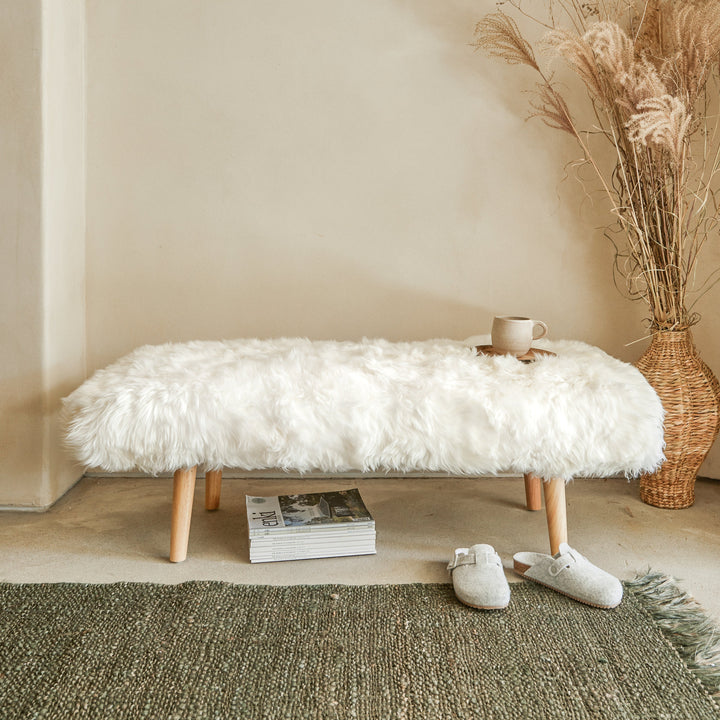 New Zealand Sheepskin Bedstool - White
