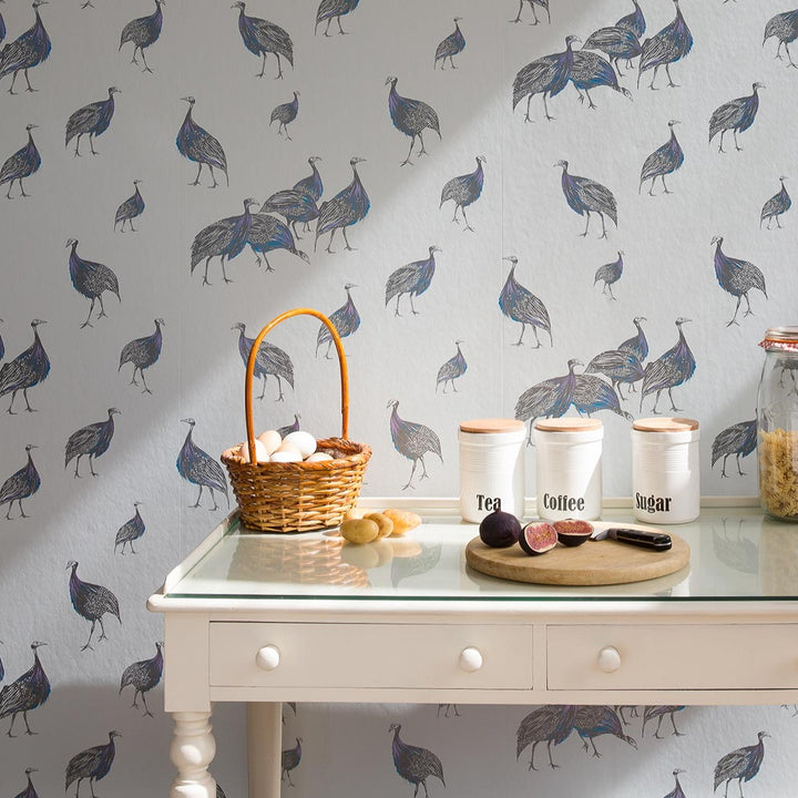 Birds Of A Feather Wallpaper in Blue by Juliet Travers