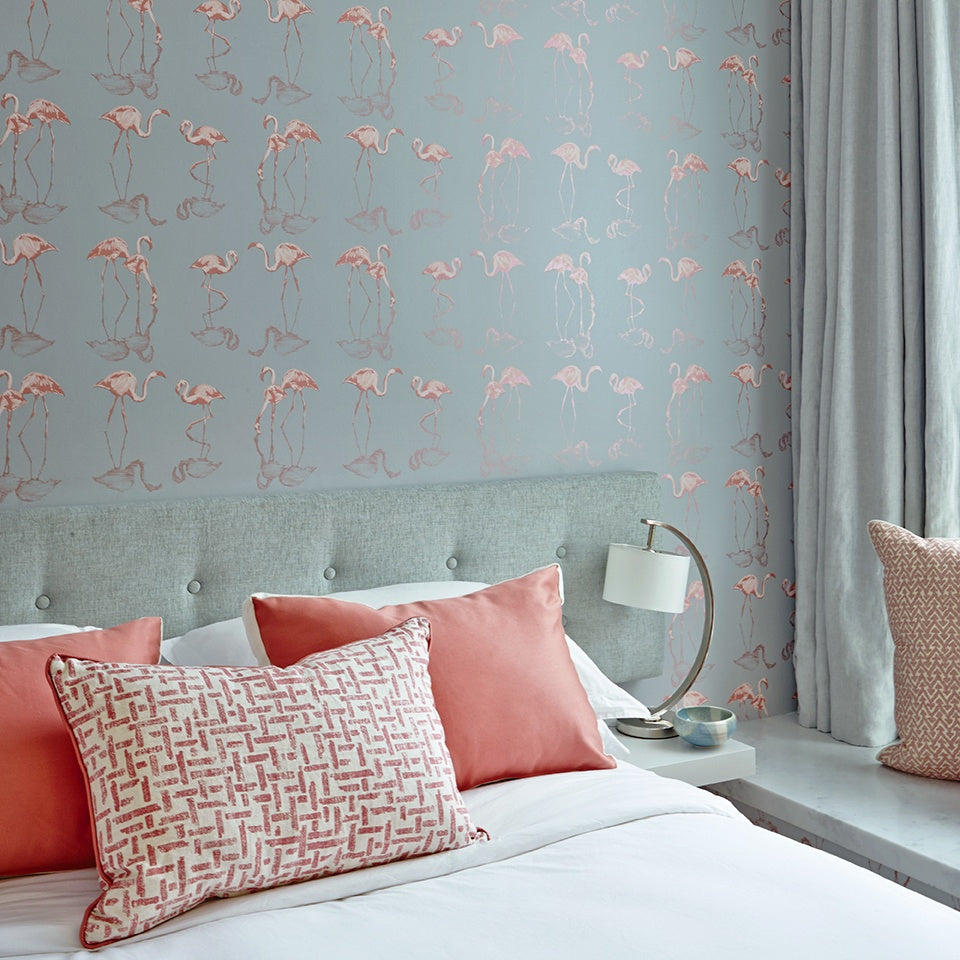 Nakuru Flamingo Wallpaper in Pink by Juliet Travers | Wallpapered Bedroom