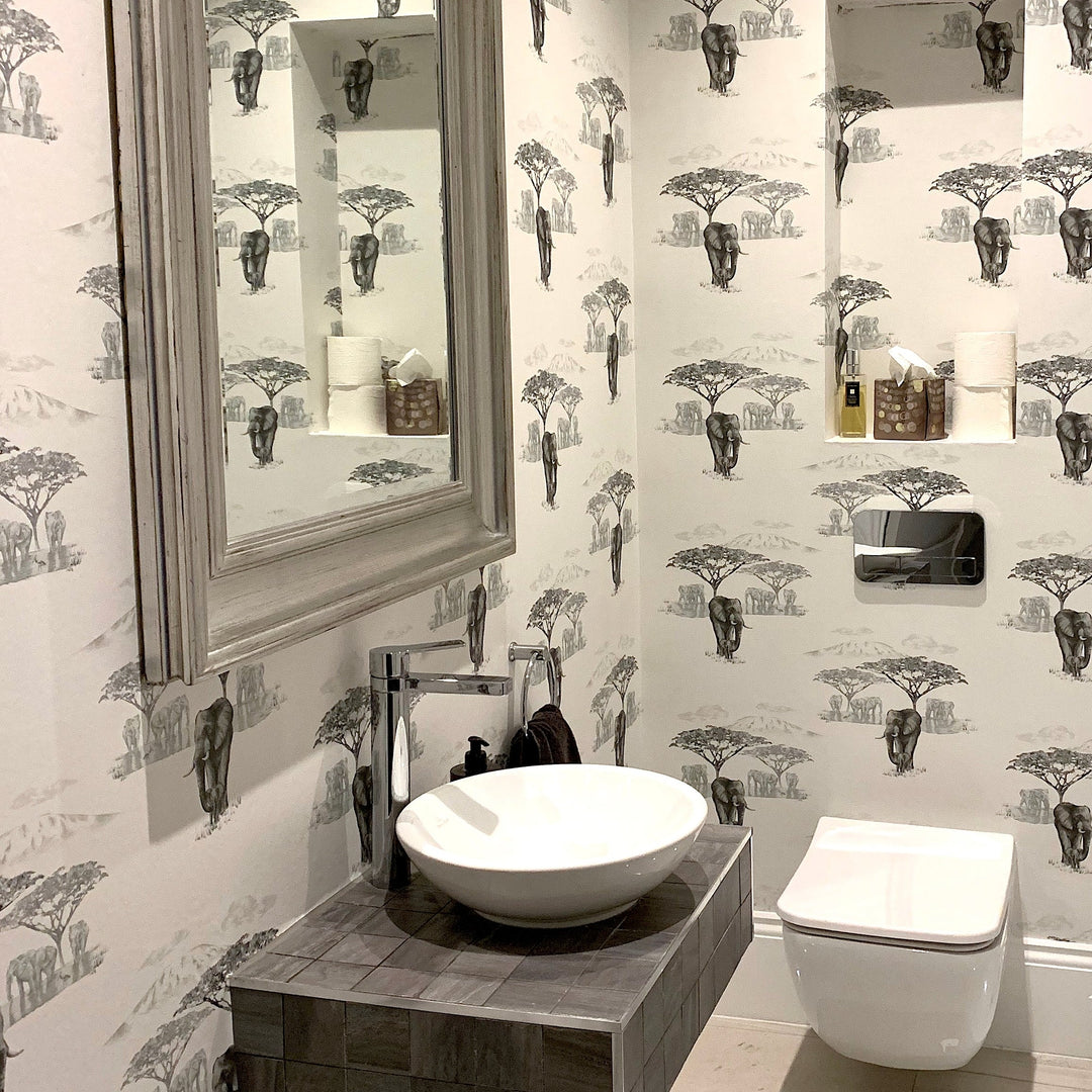 The Waterhole Wallpaper by Juliet Travers | Wallpapered Bathroom