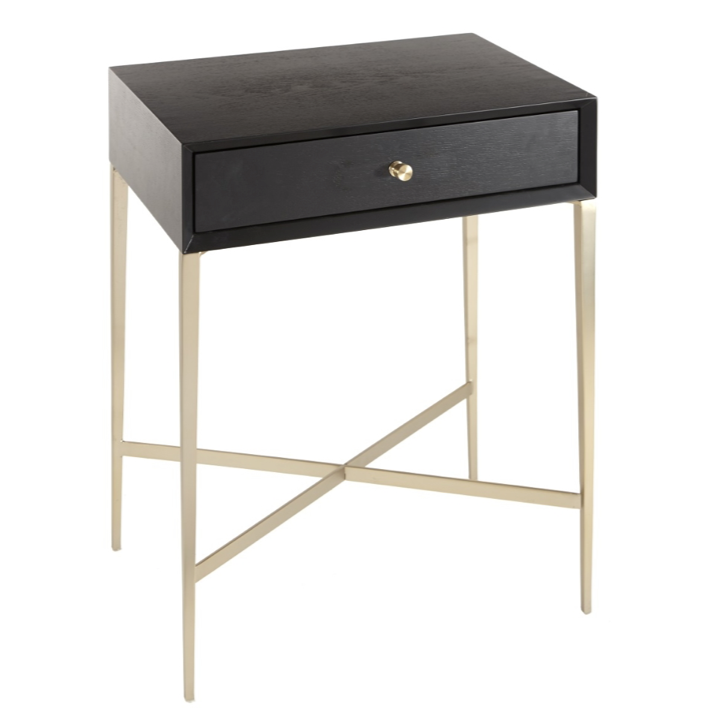Julius Chocolate Wood and Brass Bedside Table