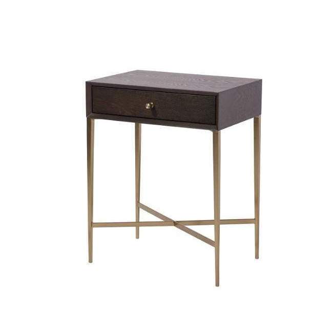 Julius Chocolate Wood and Brass Bedside Table
