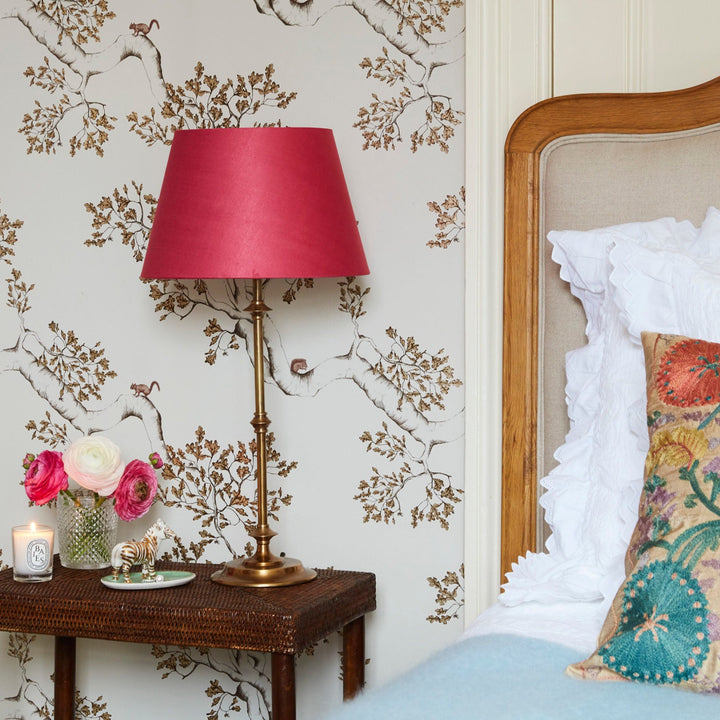 Nutcracker Wallpaper in Taupe in bedroom designed by Eyre Interiors
