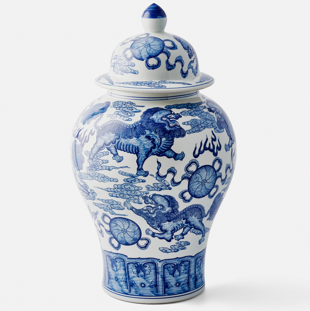 Large Blue & White Chinese Kylin Ginger Jar