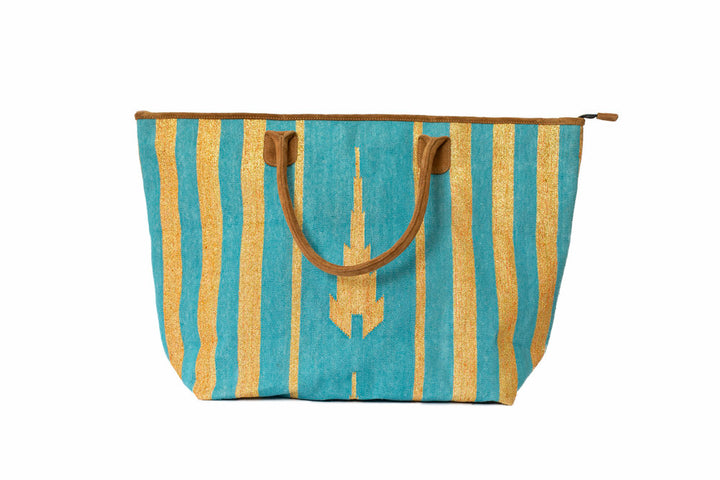 Blue and Gold Dhurrie Weekend Bag