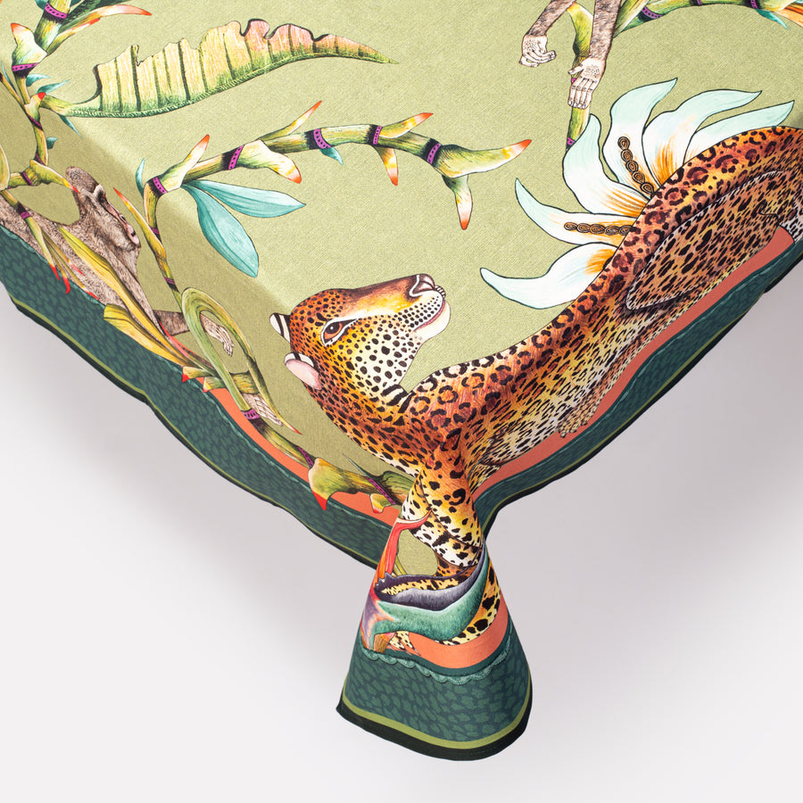 Monkey Paradise Rectangular Tablecloth in Delta | Ardmore Design