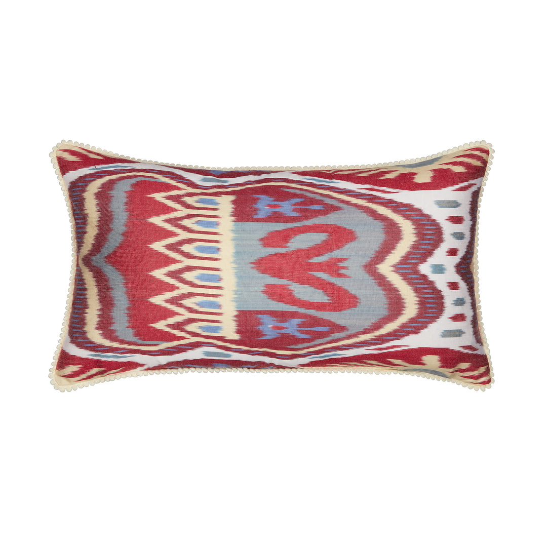 Multicoloured Rectangular Silk Ikat Cushion