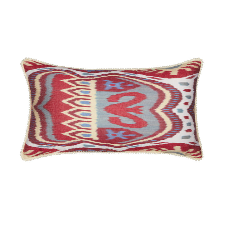 Multicoloured Rectangular Silk Ikat Cushion