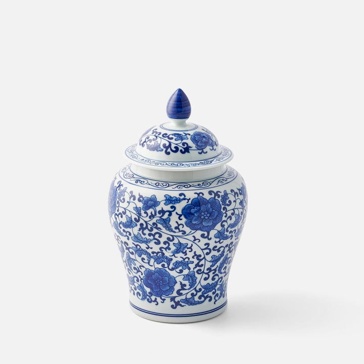Small Blue & White Peony Motif Ginger Jar